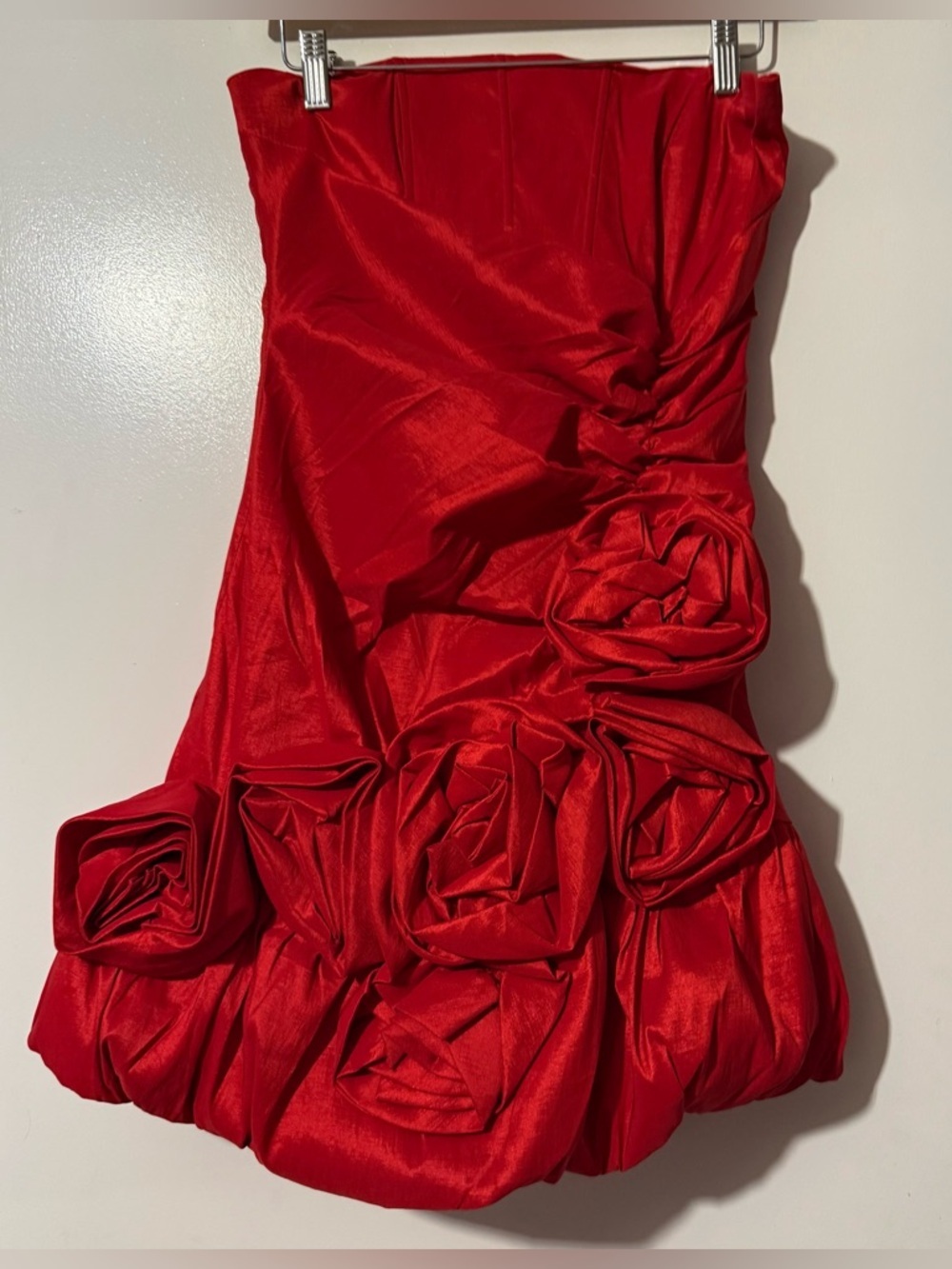 Forever 21 Red Strapless Rosette Bubble-Hem Mini Dress